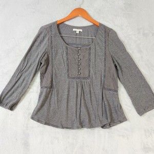 American Eagle Peasant Top Women's Medium Gray Lace Blouse Long Sleeve